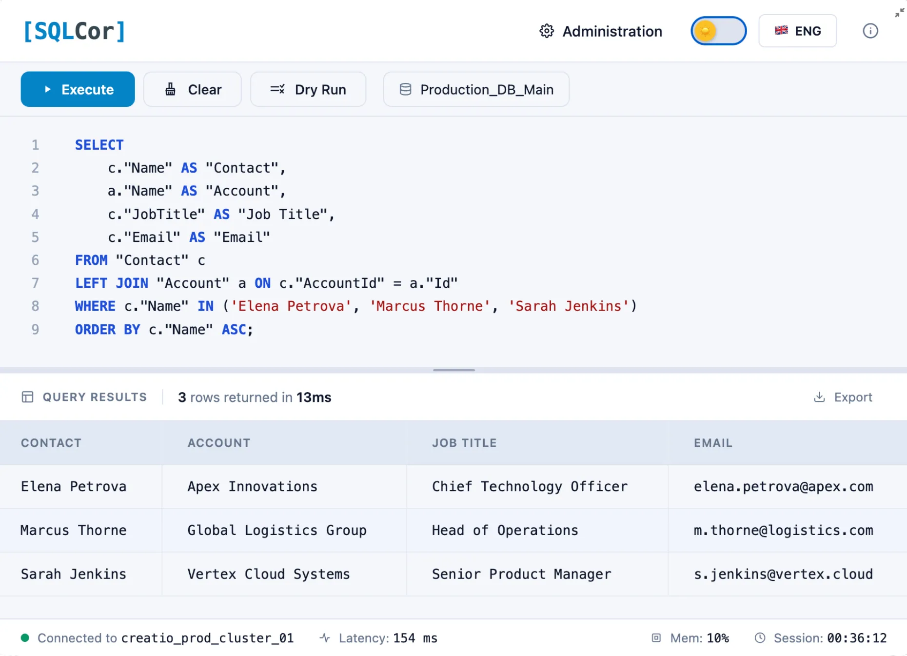 SQL Cor interface (light)